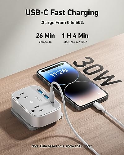 Anker Portable Outlet Extender with Foldable Plug, 5 Multi-Plug Outlet, High-Speed 30W USB C Power Delivery, Compatible with iPhone 15/15 Plus/15 Pro/15 Pro Max,Compact for Travel, Home, TUV Listed
