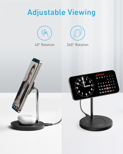 Anker Wireless Charging Stand, PowerWave 2-in-1 Magnetic Stand Lite with USB-C Cable, Compatible with iPhone 15/15 Pro/15 Plus/15 Pro Max/14/13 and AirPods 2/Pro - No AC Adapter Included