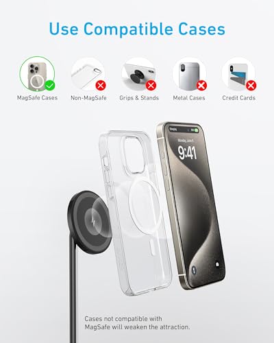 Anker Wireless Charging Stand, PowerWave 2-in-1 Magnetic Stand Lite with USB-C Cable, Compatible with iPhone 15/15 Pro/15 Plus/15 Pro Max/14/13 and AirPods 2/Pro - No AC Adapter Included