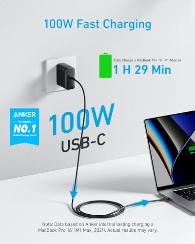 Mac Book Pro Charger, 100W USB C Charger, Anker Compact and Foldable Fast Charger for MacBook Air, Samsung Galaxy, iPad Pro, and All USB C Devices, 5 ft USB C to USB C Cable Included