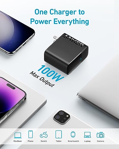 Mac Book Pro Charger, 100W USB C Charger, Anker Compact and Foldable Fast Charger for MacBook Air, Samsung Galaxy, iPad Pro, and All USB C Devices, 5 ft USB C to USB C Cable Included