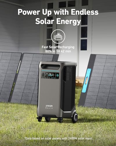 Anker SOLIX F3800 Portable Power Station with 400W Solar Panel, 3840Wh LiFePO4 Battery, 6000W AC output with 120V/240V, Solar Generator for Home Use, RV, Emergencies, Power Outages, Outdoor Camping