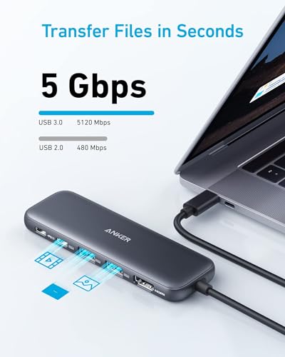 Anker 332 USB-C Hub (5-in-1) with 4K HDMI Display, 5Gbps - and 2 5Gbps USB-A Data Ports and for MacBook Pro, MacBook Air, Dell XPS, Lenovo Thinkpad, HP Laptops and More