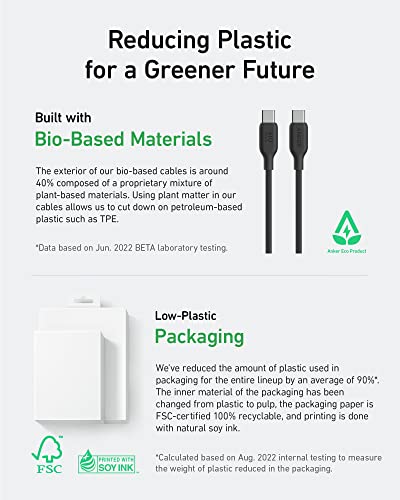 Anker 543 USB C to USB C Cable (140W 6ft), USB 2.0 Bio-Based Charging Cable for MacBook Pro 2020, iPad Pro 2020, iPad Air 4, Samsung Galaxy SamSung Galaxy S23+/S23 Ultra/S22 Ultra (Phantom Black)