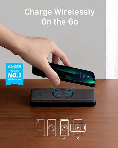 ANKER PowerCore III 10,000 mAh Wireless Portable Charger with Qi-Certified 10W Wireless Charging and 18W USB-C Quick Charge for iPhone 14/14 Plus/14 Pro/14 Pro Max, iPad, AirPods, and More