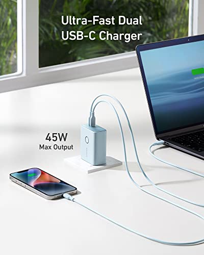 Anker 521 Power Bank, 45W Wall Charger with 5,000mAh 20W Portable Charger, Dual-Port USB-C for iPhone 15 Series, iPhone 14/13 Series, iPad Pro, AirPods, Apple Watch, Samsung Galaxy and More