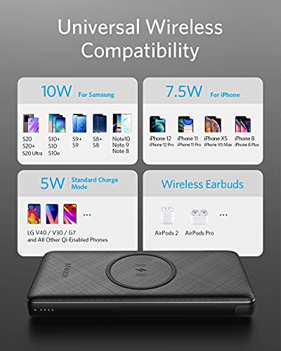 ANKER PowerCore III 10,000 mAh Wireless Portable Charger with Qi-Certified 10W Wireless Charging and 18W USB-C Quick Charge for iPhone 14/14 Plus/14 Pro/14 Pro Max, iPad, AirPods, and More