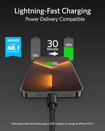 USB C to Lightning Cable, Anker New Nylon Charging Cord [10ft MFi Certified] for iPhone 13 13 Pro 12 Pro Max 12 11 X XS XR 8 Plus, AirPods Pro, Supports Power Delivery (Black)