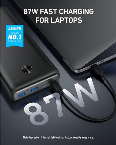 Anker Power Bank, 25,600mAh Portable Charger 87W Bundle with 65W USB-C Wall Charger, Works for MacBook Pro, Dell XPS, Microsoft, Pixelbook, iPhone 13 series, Samsung, iPad Pro, and More