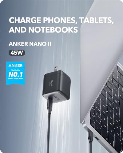 Anker USB C Charger, 713 Charger (Nano II 45W), GaN II PPS Fast Compact Foldable Charger for MacBook Pro 13, Galaxy S22/S22+/S22 Ultra/S21, Note 20/10, iPhone 13/Pro/Pro Max, Steam Deck, and More