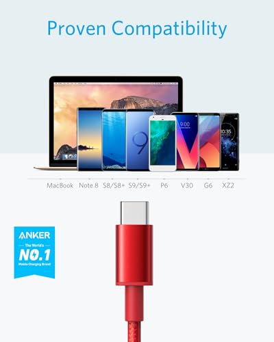 Anker Cable, [2-Pack, 6ft] Premium Nylon USB A to Type C Charger Cable, for Samsung Galaxy S10 / S10+ / Note 9, LG V30 and More (USB 2.0, Red)