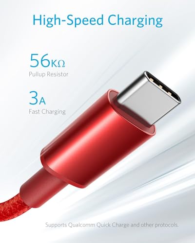 Anker Cable, [2-Pack, 6ft] Premium Nylon USB A to Type C Charger Cable, for Samsung Galaxy S10 / S10+ / Note 9, LG V30 and More (USB 2.0, Red)