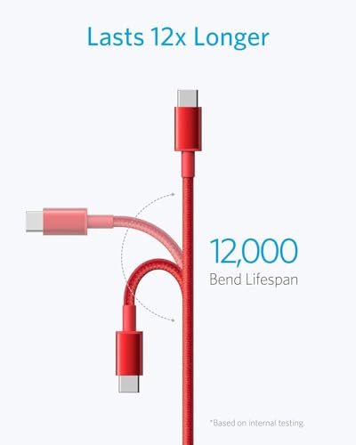 Anker Cable, [2-Pack, 6ft] Premium Nylon USB A to Type C Charger Cable, for Samsung Galaxy S10 / S10+ / Note 9, LG V30 and More (USB 2.0, Red)