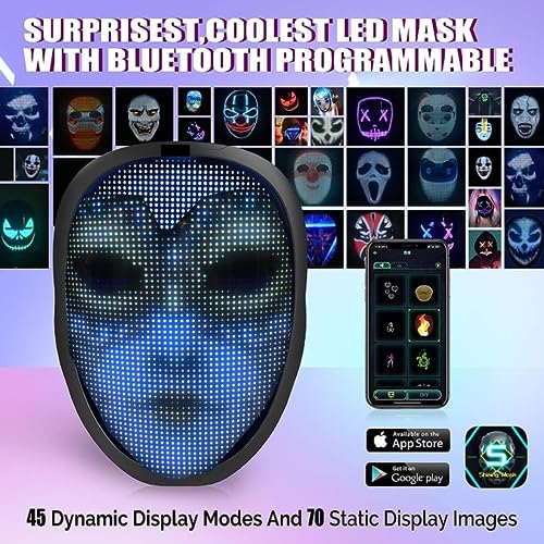 LED Face Transforming Bluetooth Programmable Smart Mask for Halloween