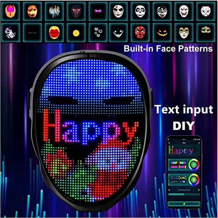 LED Face Transforming Bluetooth Programmable Smart Mask for Halloween