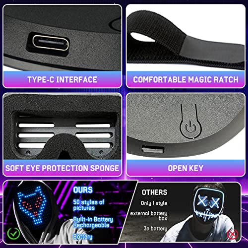 LED Light Up Ghostface Halloween Mask - 50 Patterns