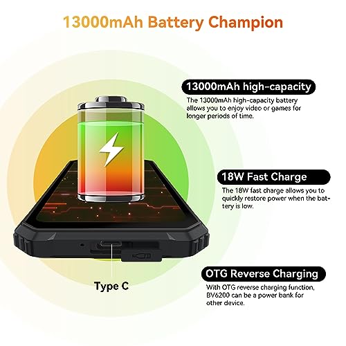 Blackview BV6200 Rugged Smartphone, 13000mAh Battery, Android 13