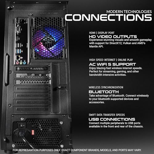 SAAV T101 Vortex Gaming PC Desktop - Intel Core i5 16GB RAM, AMD RX580 8GB, 512GB NVME, RGB Fans, WiFi 5
