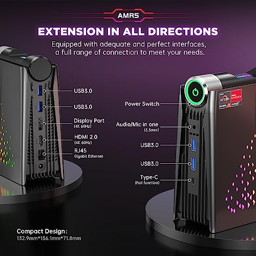 Kamrui Ryzen Mini Gaming PC WiFi6/BT5.2-UHD/RGB Lights