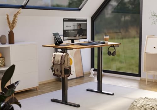 Claiks Electric Standing Desk, Adjustable Height, 48x24, Black/Brown