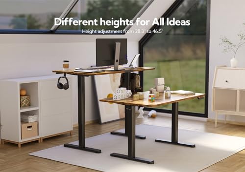 Claiks Electric Standing Desk, Adjustable Height, 48x24, Black/Brown