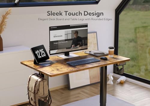 Claiks Electric Standing Desk, Adjustable Height, 48x24, Black/Brown