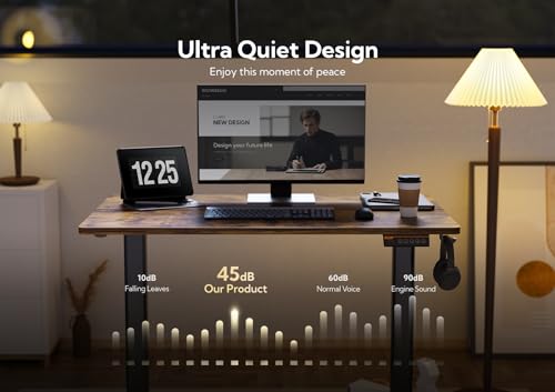 Claiks Electric Standing Desk, Adjustable Height, 48x24, Black/Brown
