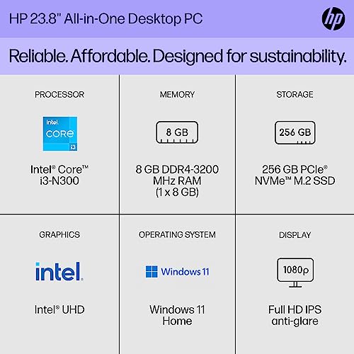 HP 23.8" All-in-One Desktop PC, FHD Display, i3-N300