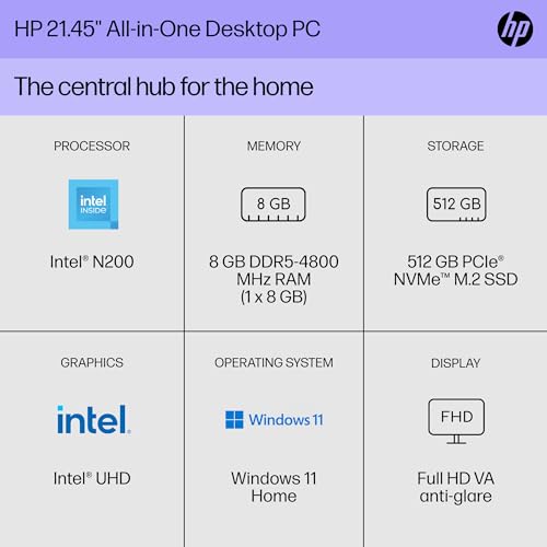 HP 22" All-in-One Desktop PC, Intel N200, 8GB RAM