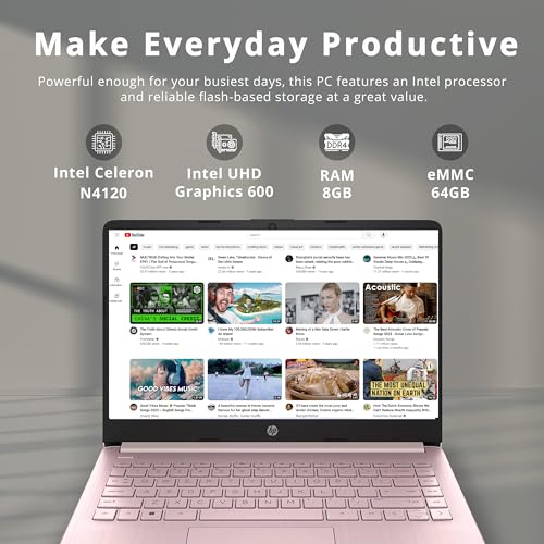 HP 2022 Stream 14" HD Laptop, Pink, Win 11