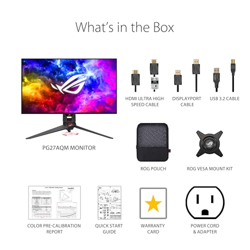 ASUS ROG Swift 27”1440P OLED DSC Gaming Monitor (PG27AQDM) - QHD (2560x1440), 240Hz, 0.03ms, G-SYNC Compatible, Anti-Glare Micro-Texture Coating, 99% DCI-P3, True 10-bit, DisplayPort,Black