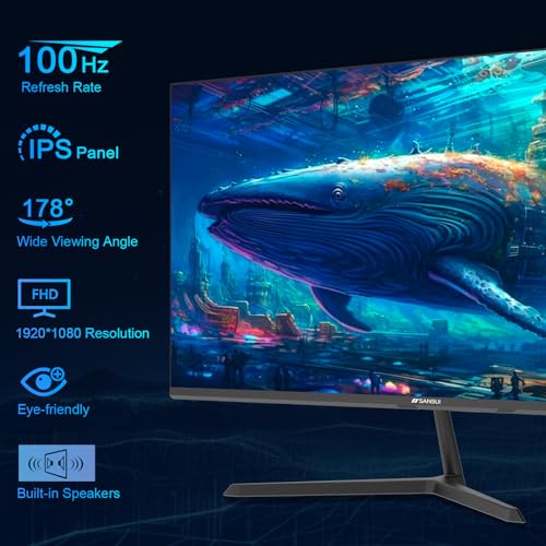 SANSUI 24" IPS Display Computer Monitor with Built-in Speakers
