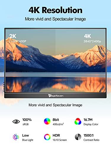 MagicRaven 4K Portable Monitor: 16" IPS Laptop Display