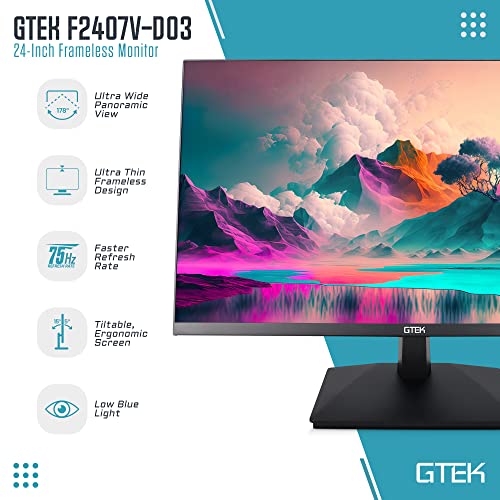 GTEK 24" 75Hz FHD Computer Monitor, Frameless Design