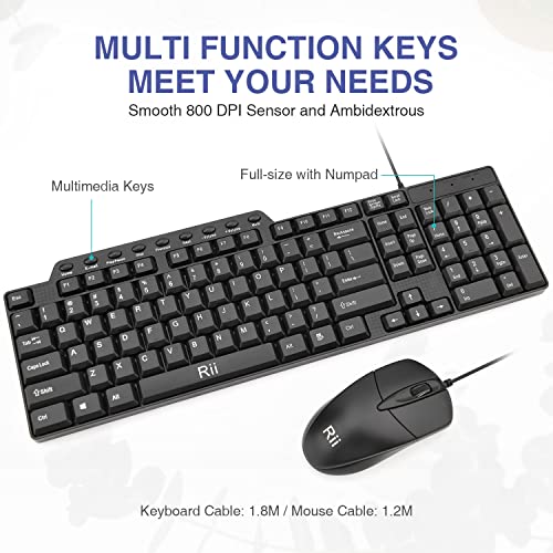 Rii RK203 Ultra Slim USB Wired Keyboard and Mouse