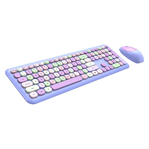2.4GHz Wireless Keyboard and Mouse Combo, Colorful Retro Style