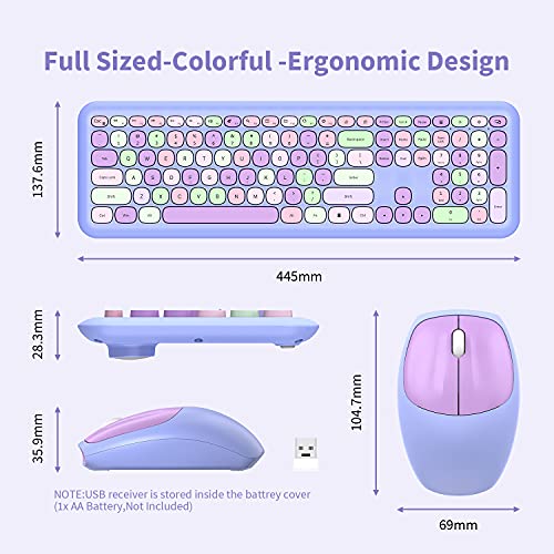 2.4GHz Wireless Keyboard and Mouse Combo, Colorful Retro Style