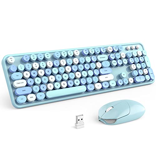 MOFII Blue Retro Wireless Keyboard-Mouse Combo, PC/Laptop/Mac-Windows