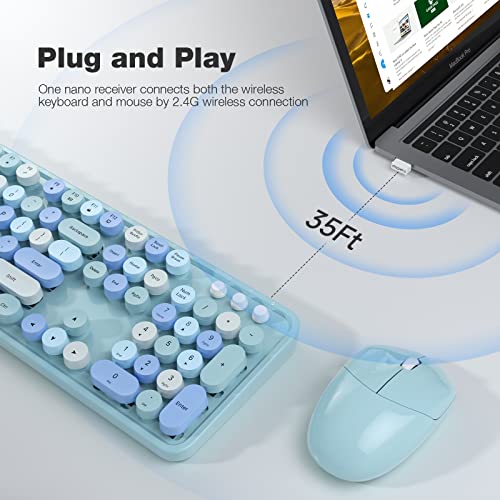 MOFII Blue Retro Wireless Keyboard-Mouse Combo, PC/Laptop/Mac-Windows