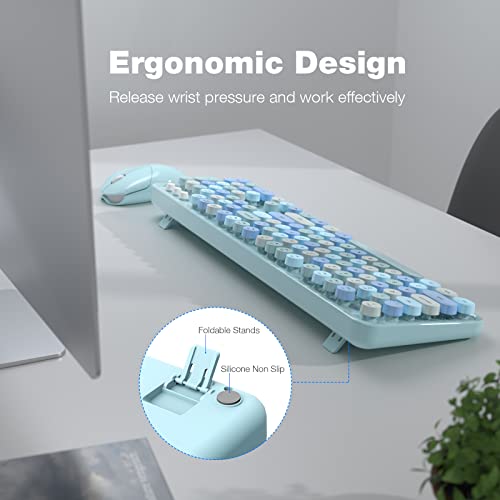 MOFII Blue Retro Wireless Keyboard-Mouse Combo, PC/Laptop/Mac-Windows