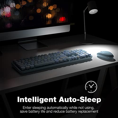 MOFII Blue Retro Wireless Keyboard-Mouse Combo, PC/Laptop/Mac-Windows