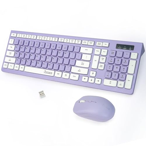 Purple Wireless Keyboard and Mouse Combo, Adjustable DPI