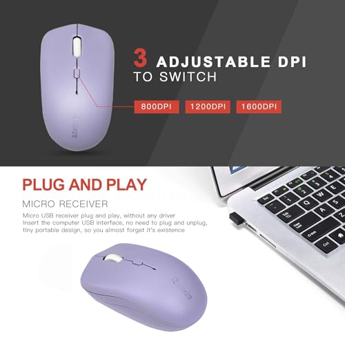 Purple Wireless Keyboard and Mouse Combo, Adjustable DPI