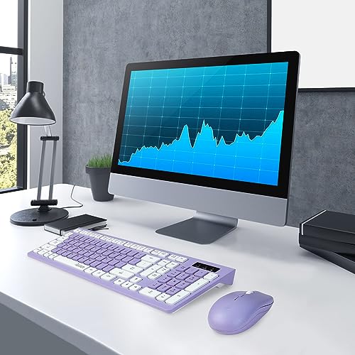 Purple Wireless Keyboard and Mouse Combo, Adjustable DPI