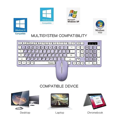 Purple Wireless Keyboard and Mouse Combo, Adjustable DPI