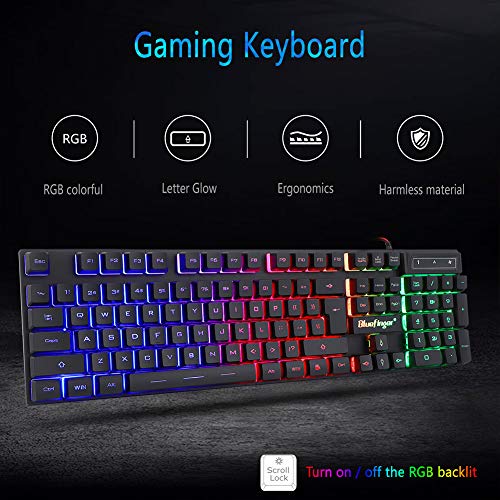 BlueFinger RGB Gaming Keyboard and Backlit Mouse Combo