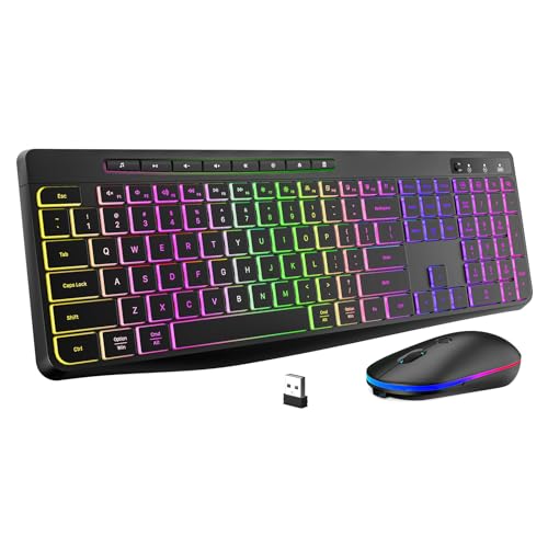 Backlit Wireless Keyboard & Mouse Combo, Rechargeable, Ergonomic