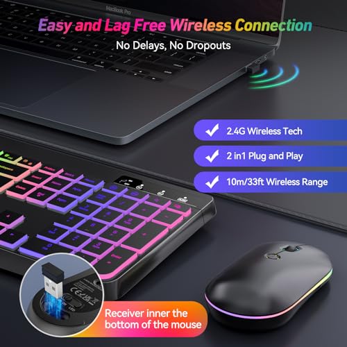 Backlit Wireless Keyboard & Mouse Combo, Rechargeable, Ergonomic