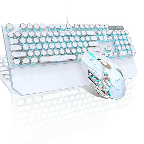 Retro Punk Gaming Keyboard and Mouse Combo, Blue LED