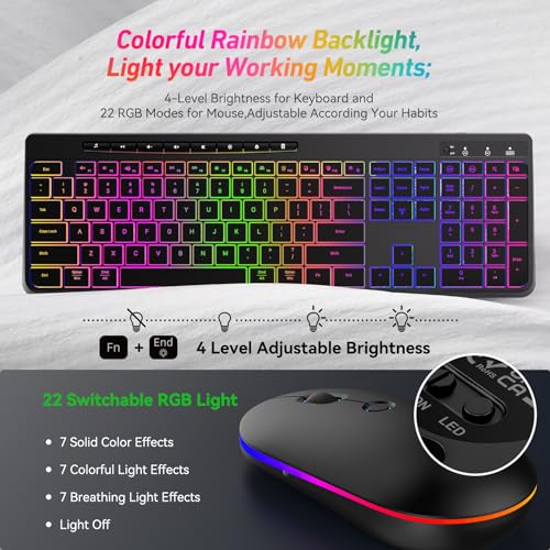 Backlit Wireless Keyboard & Mouse Combo, Rechargeable, Ergonomic